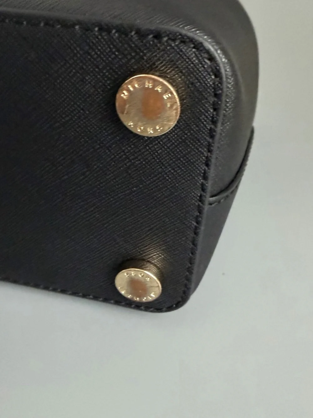 Michael Kors Small Saffiano Leather Top Handle Satchel Crossbody Bag Black Gold